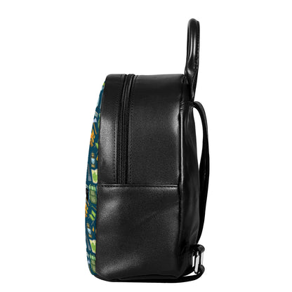 Camping Equipment Pattern Print Leather Backpack