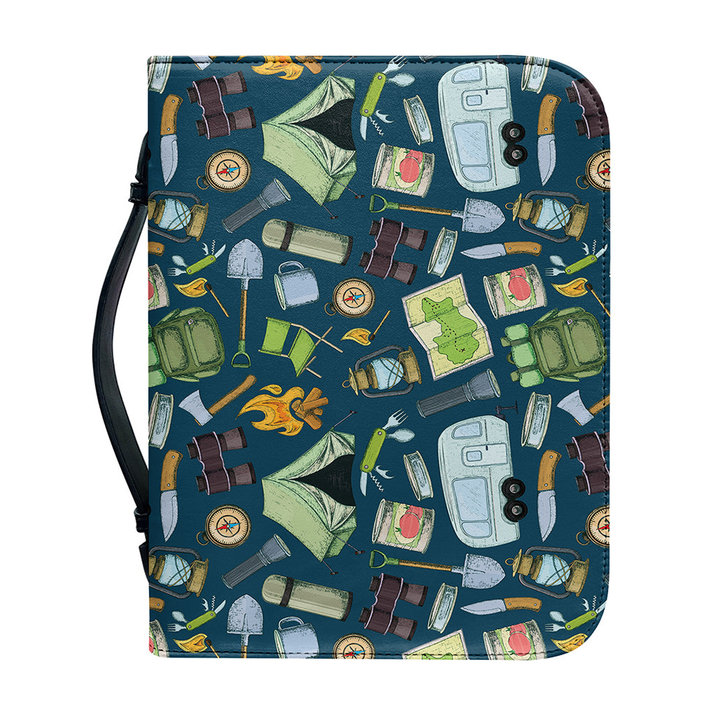 Camping Equipment Pattern Print Leather Bible Cover