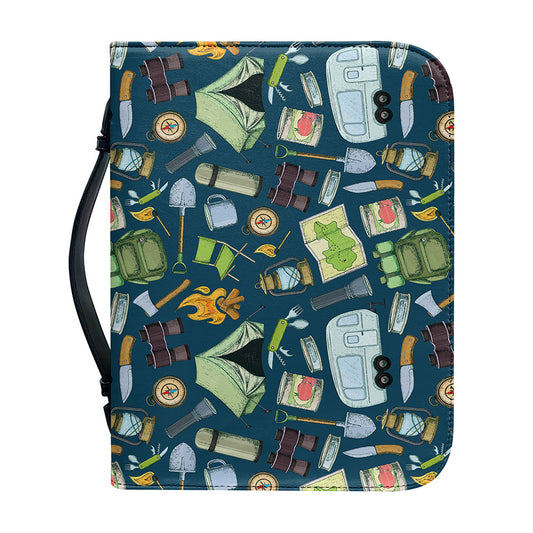 Camping Equipment Pattern Print Leather Bible Cover