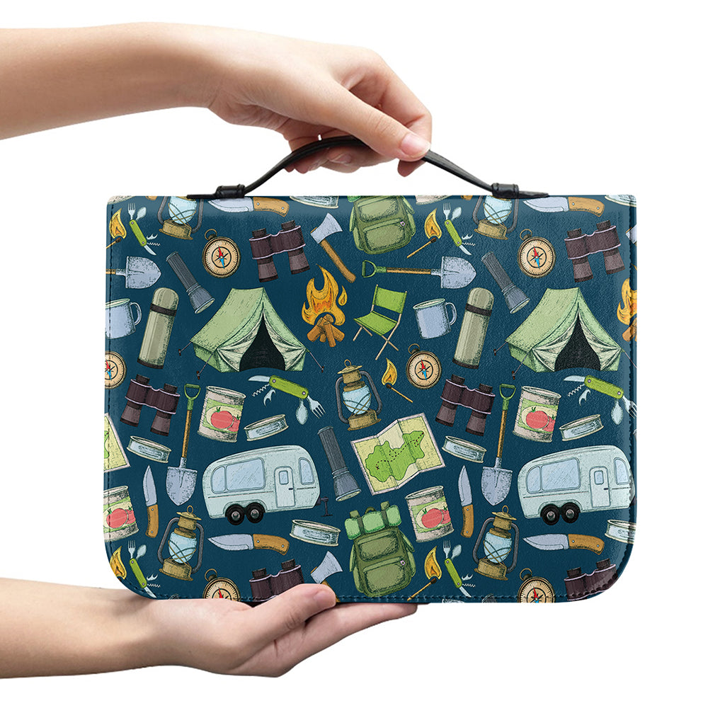 Camping Equipment Pattern Print Leather Bible Cover