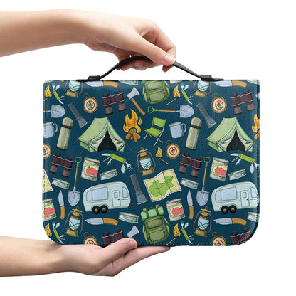 Camping Equipment Pattern Print Leather Bible Cover