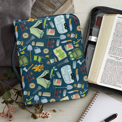 Camping Equipment Pattern Print Leather Bible Cover