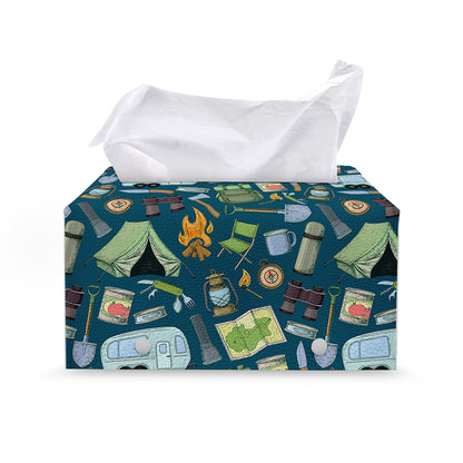 Camping Equipment Pattern Print Leather Tissue Box Cover