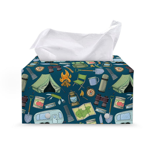 Camping Equipment Pattern Print Leather Tissue Box Cover