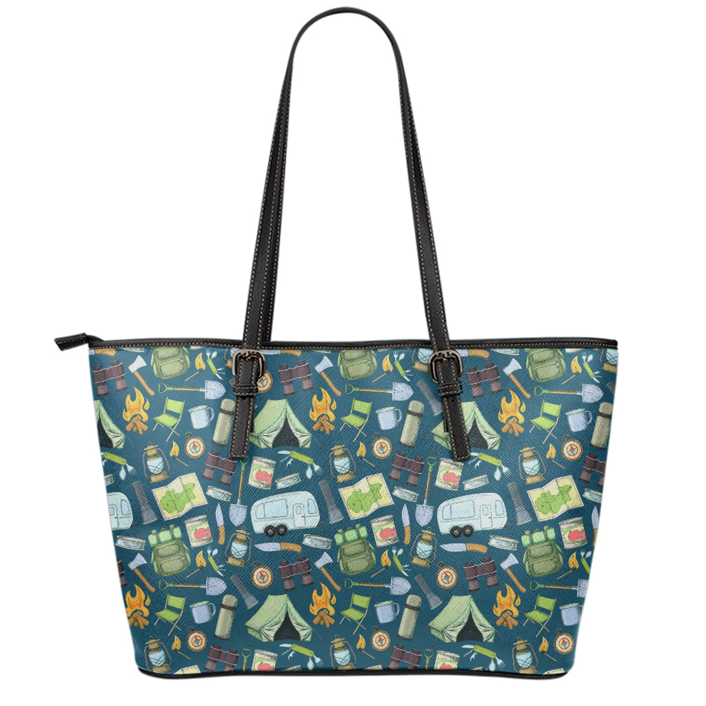 Camping Equipment Pattern Print Leather Tote Bag