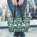 Camping Equipment Pattern Print Leather Tote Bag