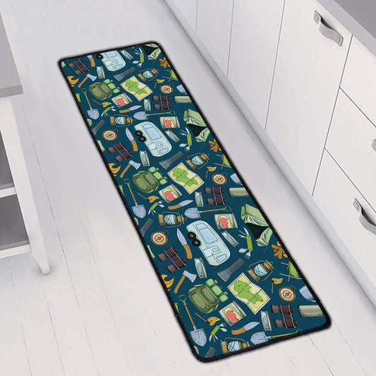 Camping Equipment Pattern Print Long Kitchen Mat
