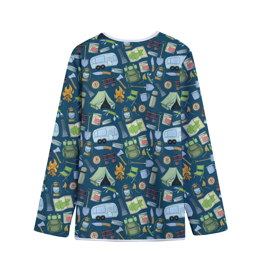 Camping Equipment Pattern Print Long Sleeve Short Coat