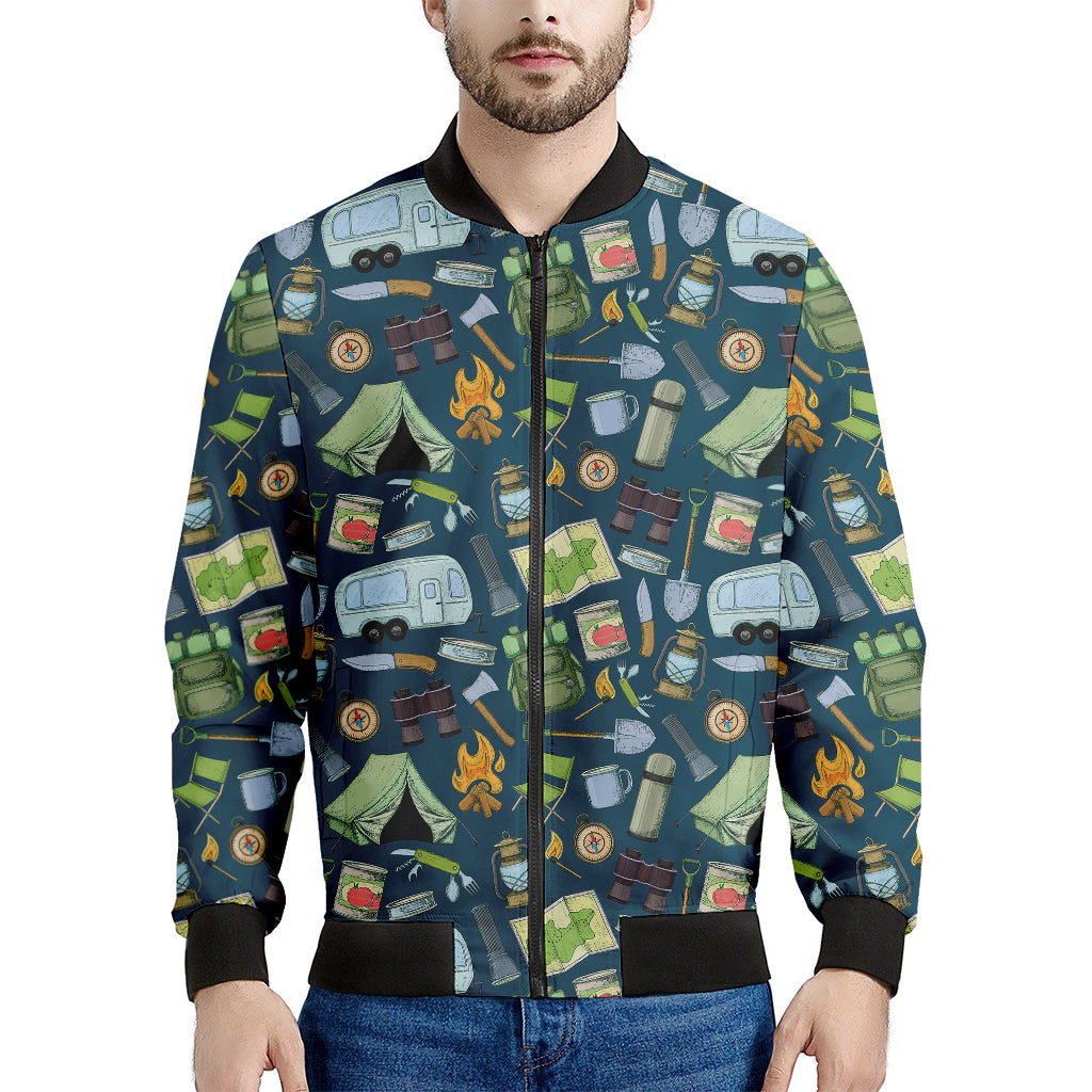 Camping Equipment Pattern Print Men's Bomber Jacket