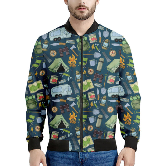 Camping Equipment Pattern Print Men's Bomber Jacket