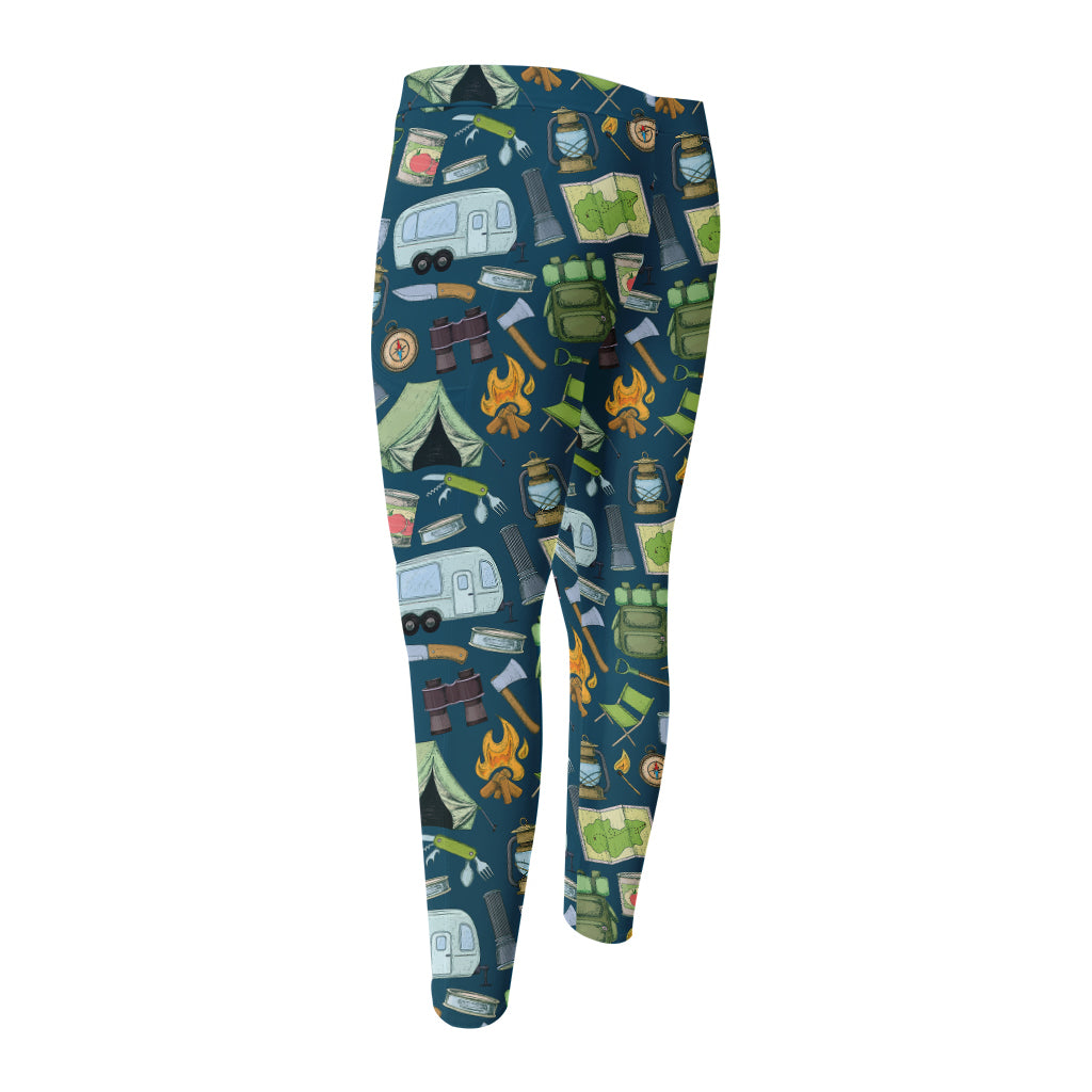 Camping Equipment Pattern Print Men's Compression Pants