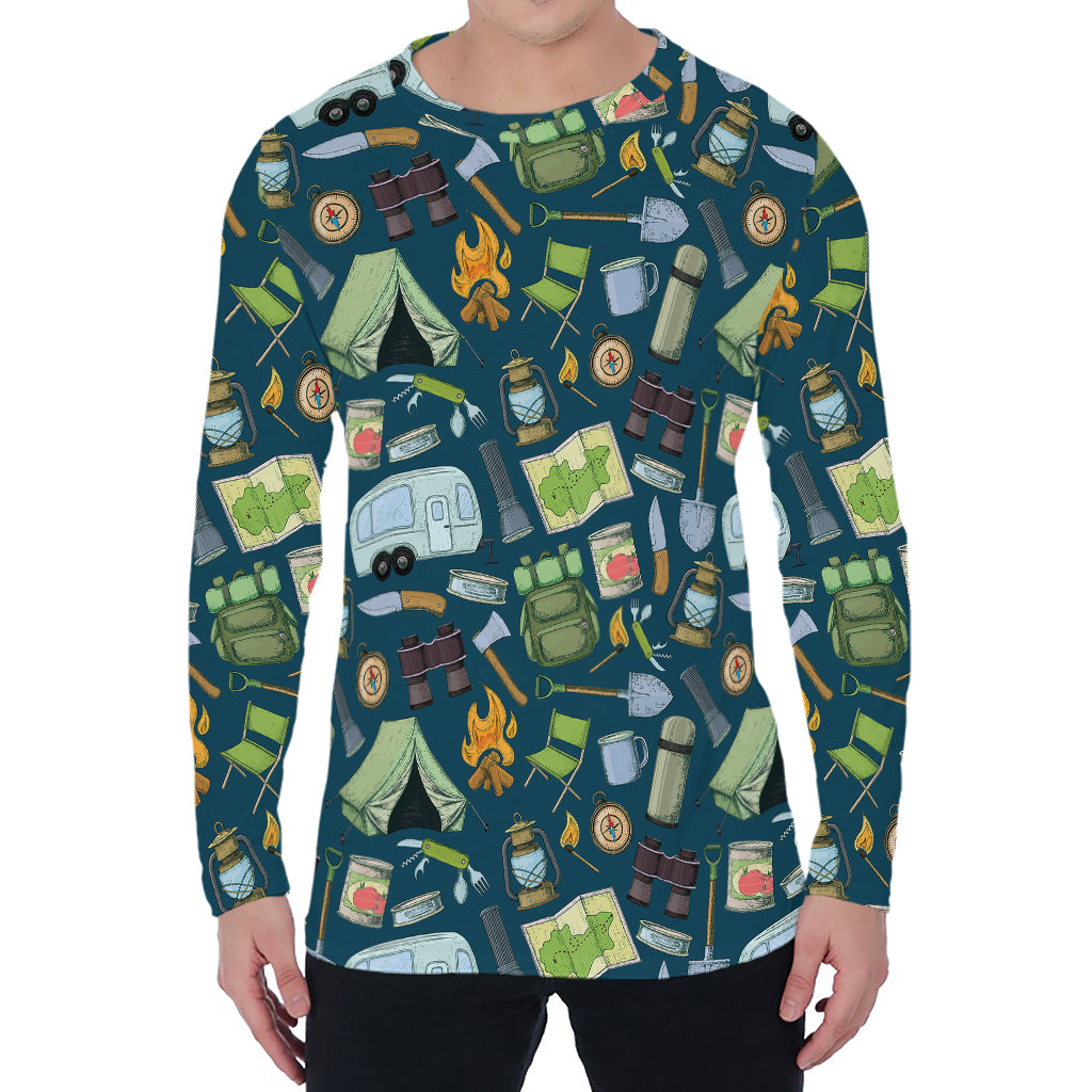 Camping Equipment Pattern Print Men's Long Sleeve T-Shirt