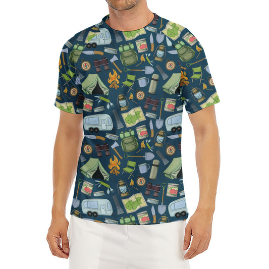 Camping Equipment Pattern Print Men's Short Sleeve Rash Guard