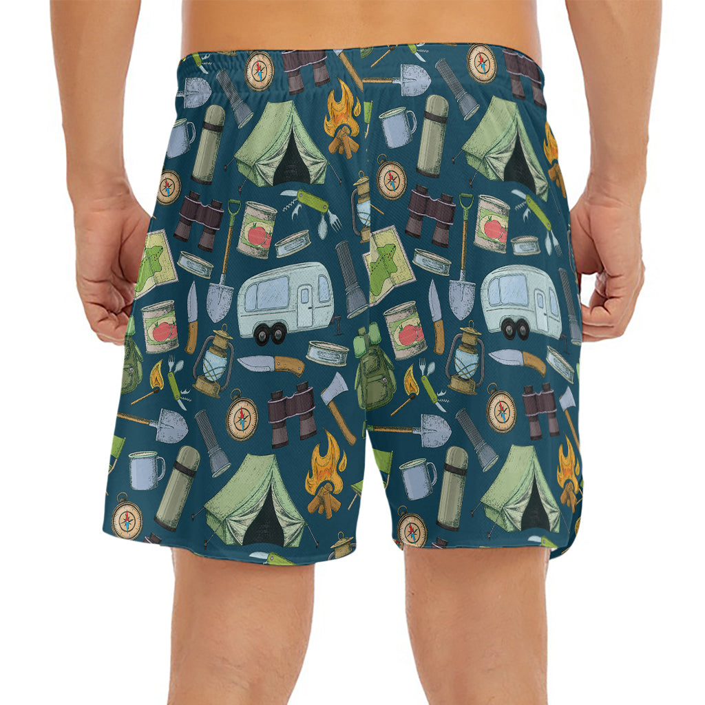 Camping Equipment Pattern Print Men's Split Running Shorts