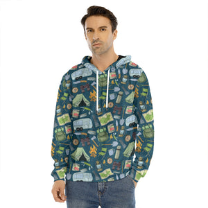 Camping Equipment Pattern Print Men's Velvet Pullover Hoodie