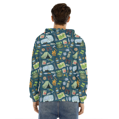 Camping Equipment Pattern Print Men's Velvet Pullover Hoodie