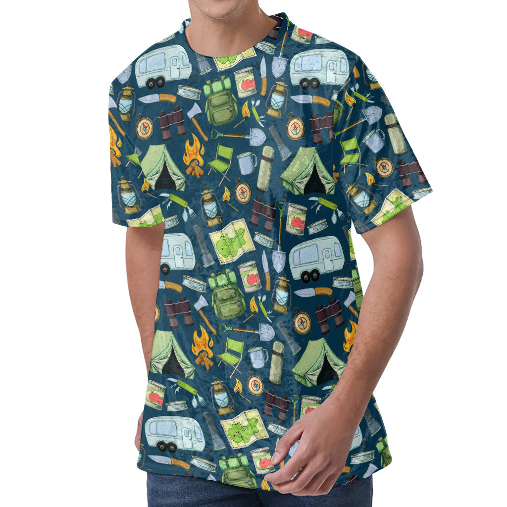 Camping Equipment Pattern Print Men's Velvet T-Shirt