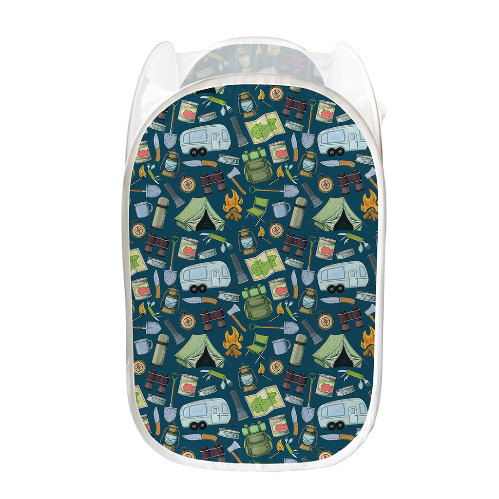 Camping Equipment Pattern Print Mesh Laundry Hamper