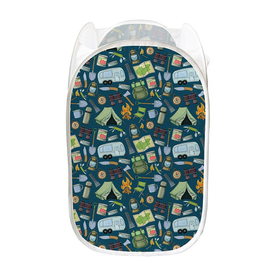 Camping Equipment Pattern Print Mesh Laundry Hamper