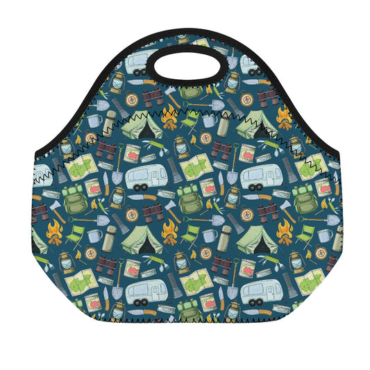 Camping Equipment Pattern Print Neoprene Lunch Bag