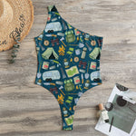 Camping Equipment Pattern Print One Shoulder Bodysuit