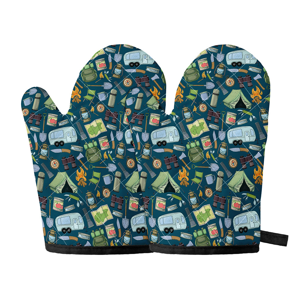 Camping Equipment Pattern Print Oven Mitts