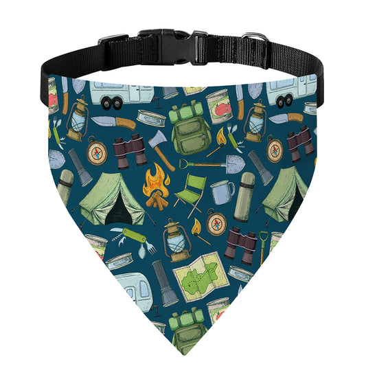 Camping Equipment Pattern Print Over The Collar Dog Bandana