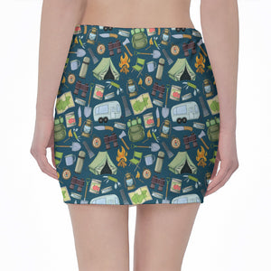 Camping Equipment Pattern Print Pencil Mini Skirt