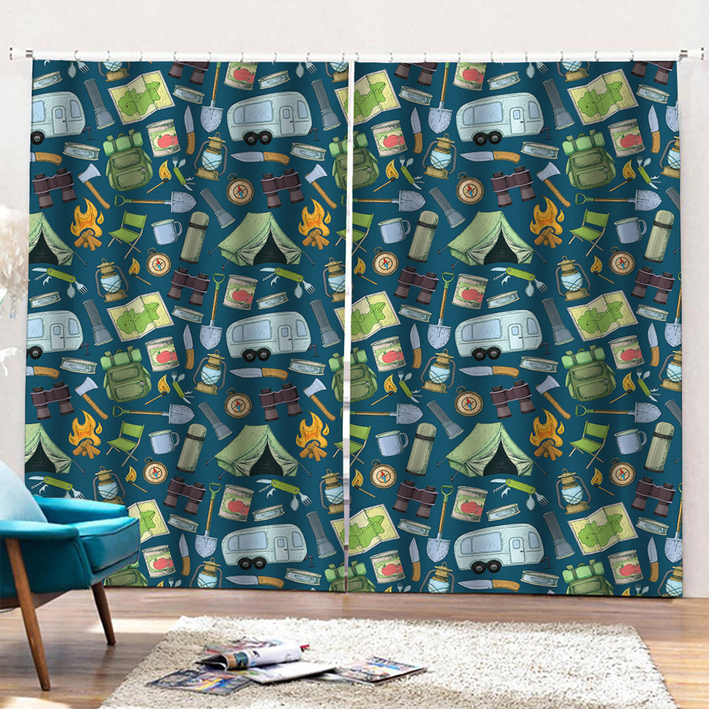 Camping Equipment Pattern Print Pencil Pleat Curtains