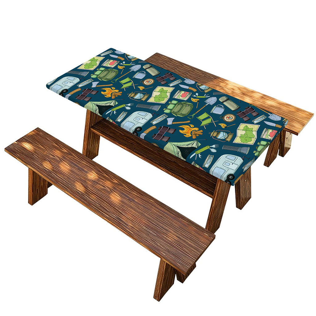 Camping Equipment Pattern Print Picnic Table Cover