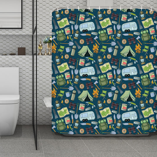 Camping Equipment Pattern Print Polyester Shower Curtain