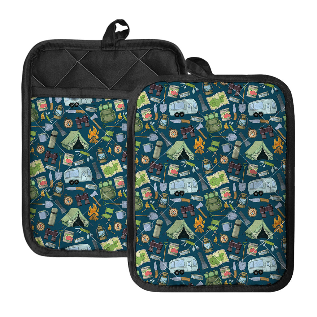 Camping Equipment Pattern Print Pot Holders With Pocket