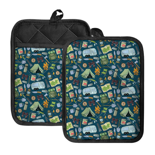 Camping Equipment Pattern Print Pot Holders With Pocket