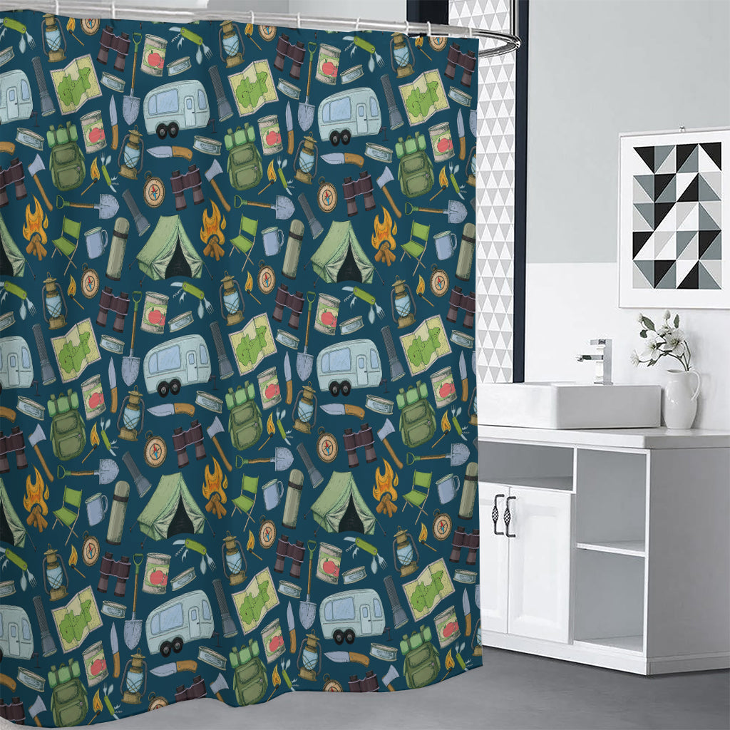 Camping Equipment Pattern Print Premium Shower Curtain