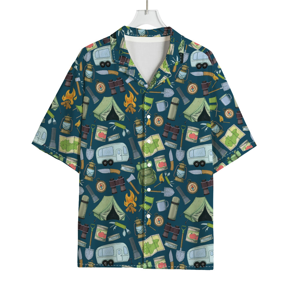 Camping Equipment Pattern Print Rayon Hawaiian Shirt