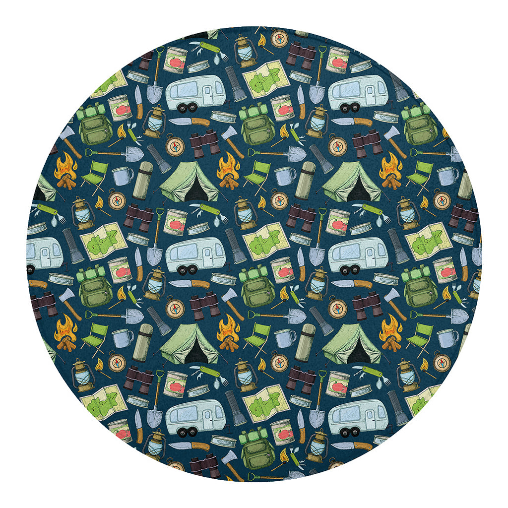 Camping Equipment Pattern Print Round Blanket