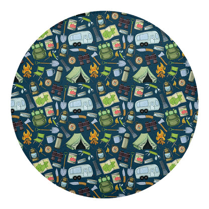 Camping Equipment Pattern Print Round Blanket
