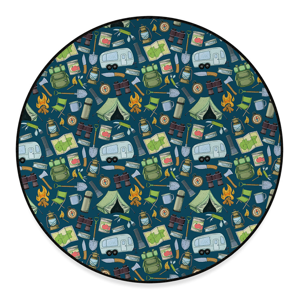 Camping Equipment Pattern Print Round Floor Mat