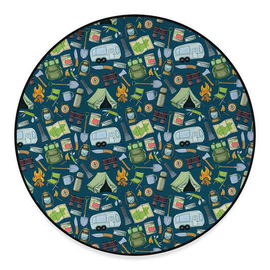 Camping Equipment Pattern Print Round Floor Mat