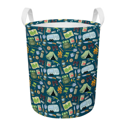 Camping Equipment Pattern Print Round Laundry Basket