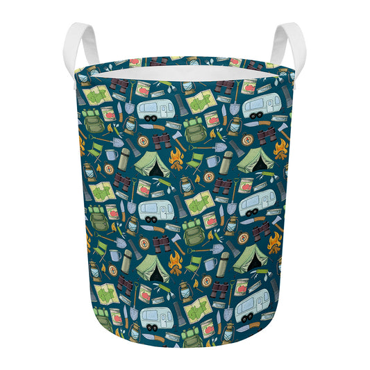 Camping Equipment Pattern Print Round Laundry Basket