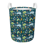 Camping Equipment Pattern Print Round Laundry Basket