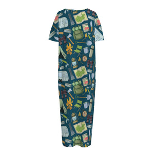 Camping Equipment Pattern Print Short Sleeve Long Nightdress