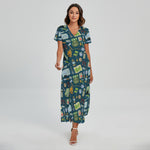 Camping Equipment Pattern Print Short Sleeve Maxi Dress