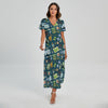 Camping Equipment Pattern Print Short Sleeve Maxi Dress