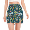 Camping Equipment Pattern Print Side Slit Mini Skirt