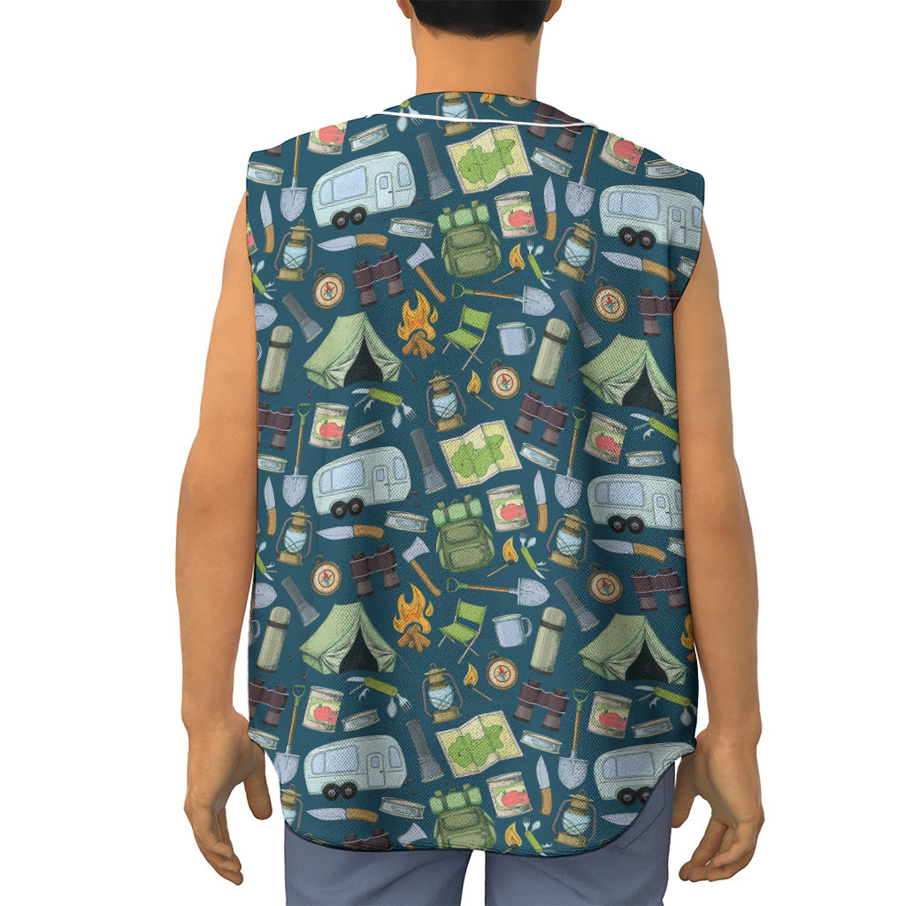 Camping Equipment Pattern Print Sleeveless Baseball Jersey