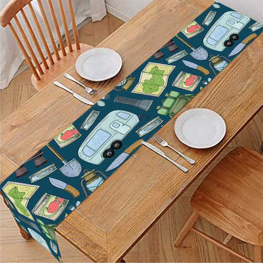 Camping Equipment Pattern Print Table Runner