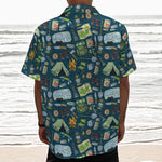 Camping Equipment Pattern Print Textured Short Sleeve Shirt