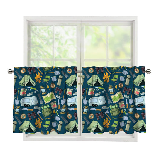 Camping Equipment Pattern Print Tier Curtains